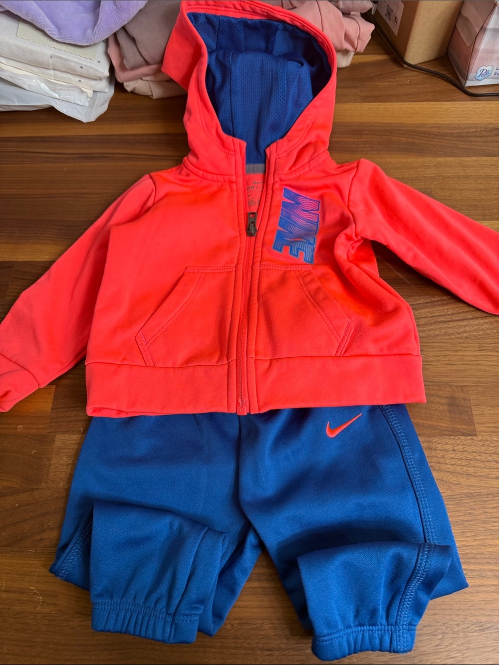 Nike Toddler 2-Piece Hoodie & Jogger Set - Bright Coral and Blue 12 mos.